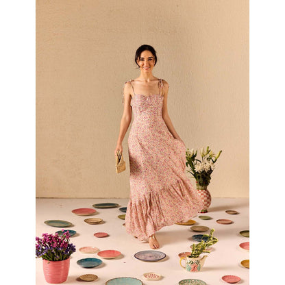 Old Marigold Solene Muslin Floral Ruffle Multi-Color Maxi Dress