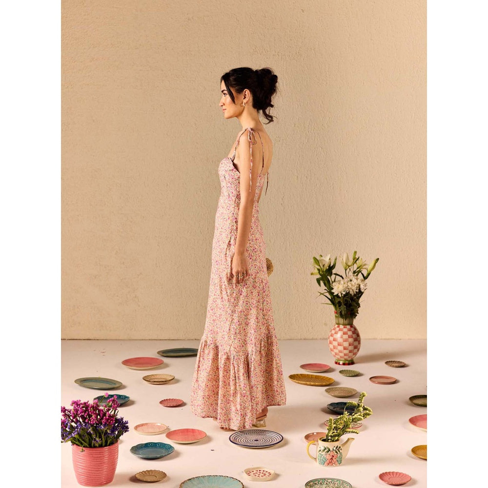 Old Marigold Solene Muslin Floral Ruffle Multi-Color Maxi Dress