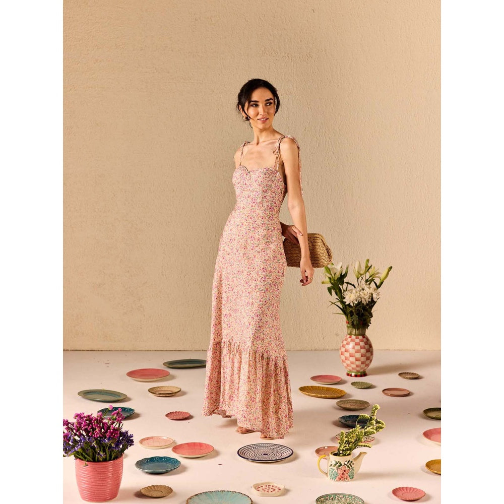 Old Marigold Solene Muslin Floral Ruffle Multi-Color Maxi Dress