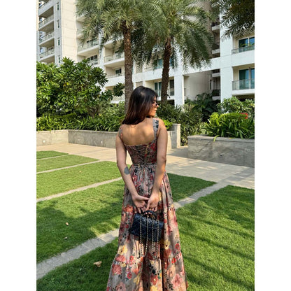 Old Marigold Georgia Floral Bustier Grey Maxi Dress