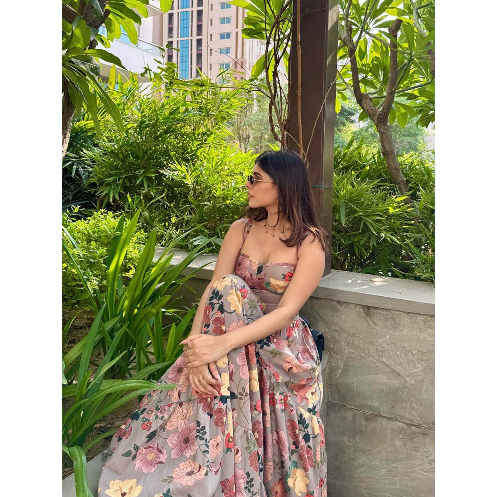 Old Marigold Georgia Floral Bustier Grey Maxi Dress