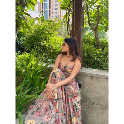 Old Marigold Georgia Floral Bustier Grey Maxi Dress