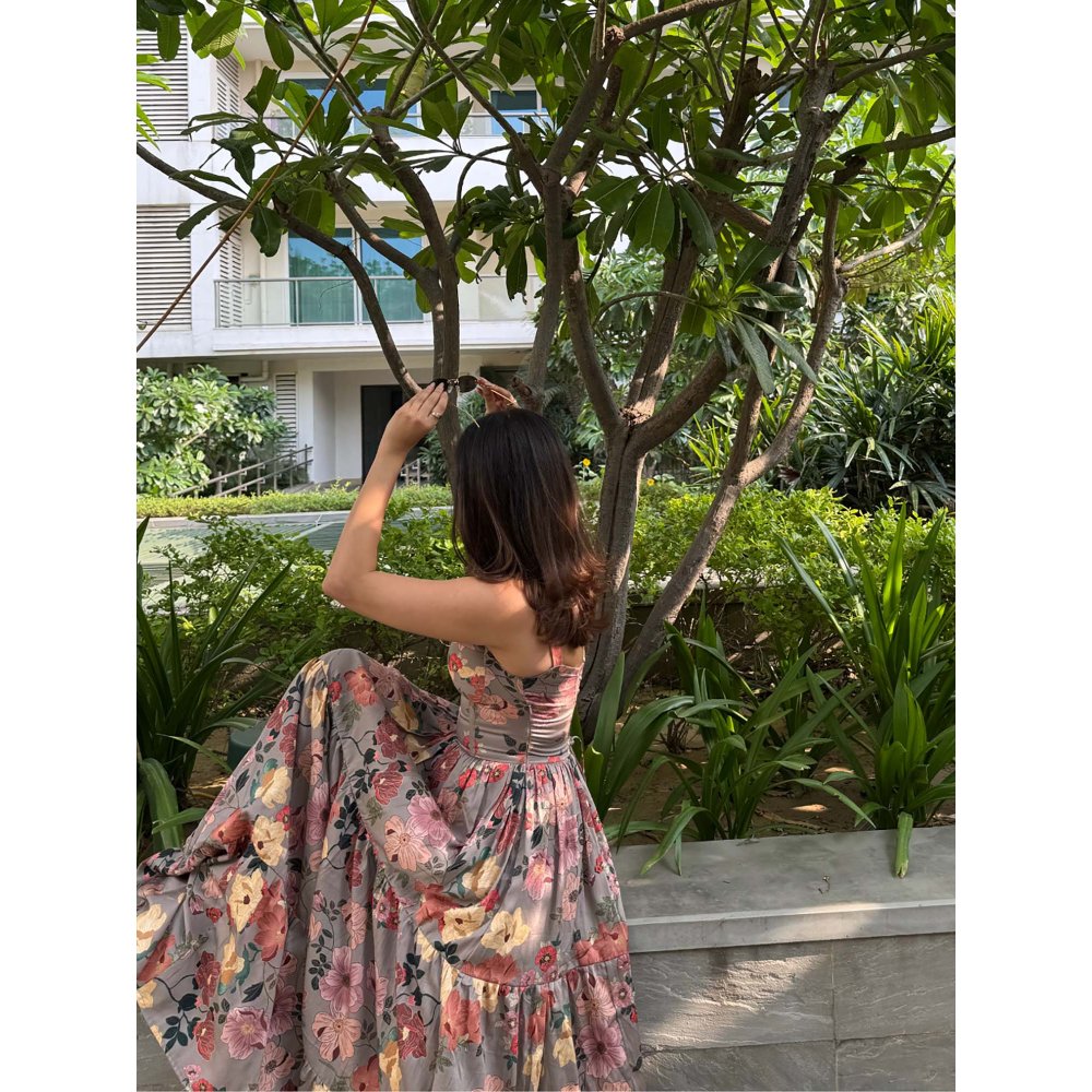 Old Marigold Georgia Floral Bustier Grey Maxi Dress