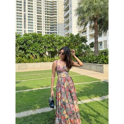 Old Marigold Georgia Floral Bustier Grey Maxi Dress