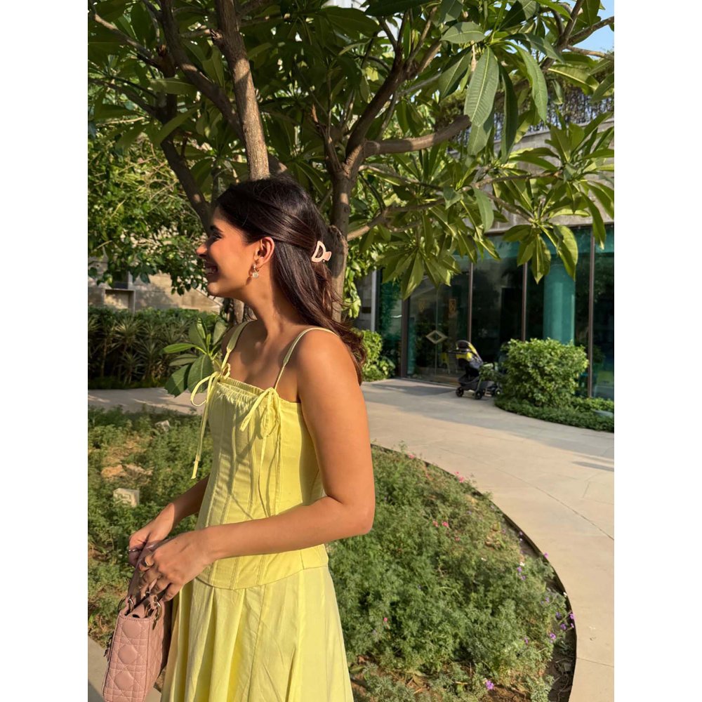 Old Marigold Positano Lemon Yellow Strapless Midi Dress With Corset Jacket (Set of 2)