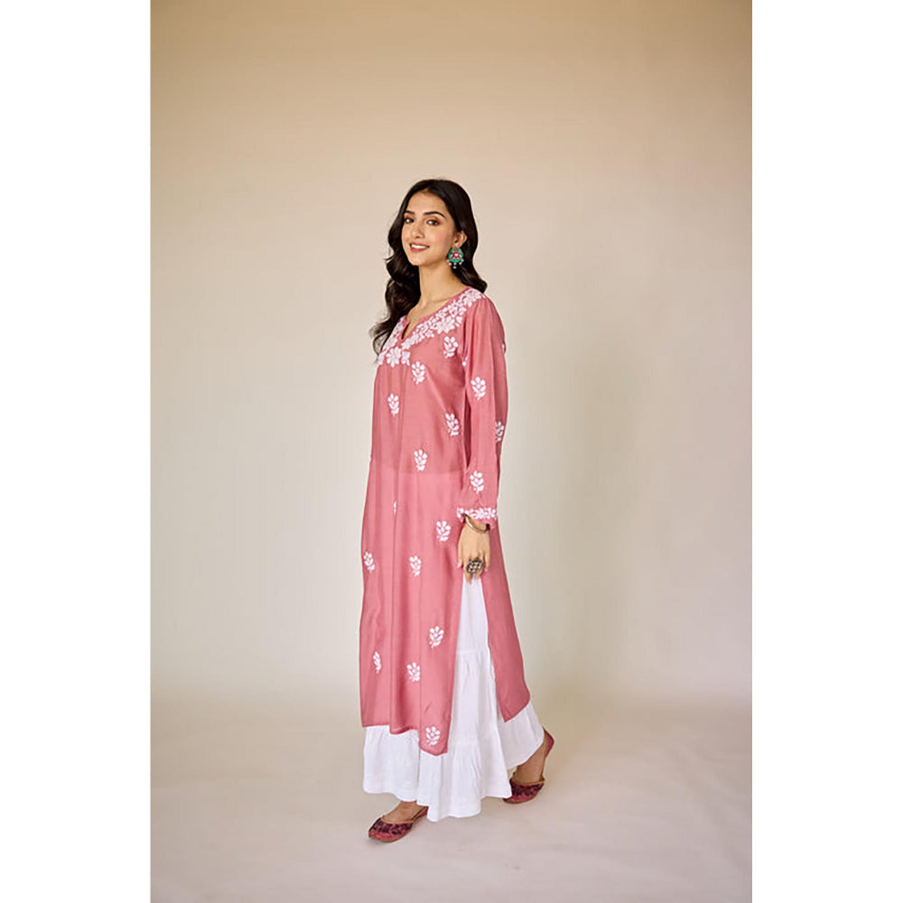 Old Marigold Mehjabeen Pink Muslin Hand Embroidered Chikankari Kurta