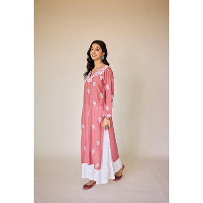 Old Marigold Mehjabeen Pink Muslin Hand Embroidered Chikankari Kurta