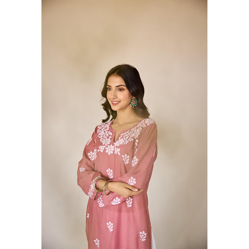 Old Marigold Mehjabeen Pink Muslin Hand Embroidered Chikankari Kurta
