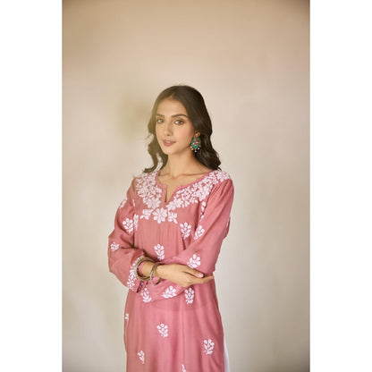 Old Marigold Mehjabeen Pink Muslin Hand Embroidered Chikankari Kurta