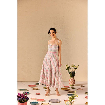 Old Marigold Lucia Checkered Multicolour Midi Dress