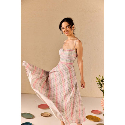 Old Marigold Lucia Checkered Multicolour Midi Dress