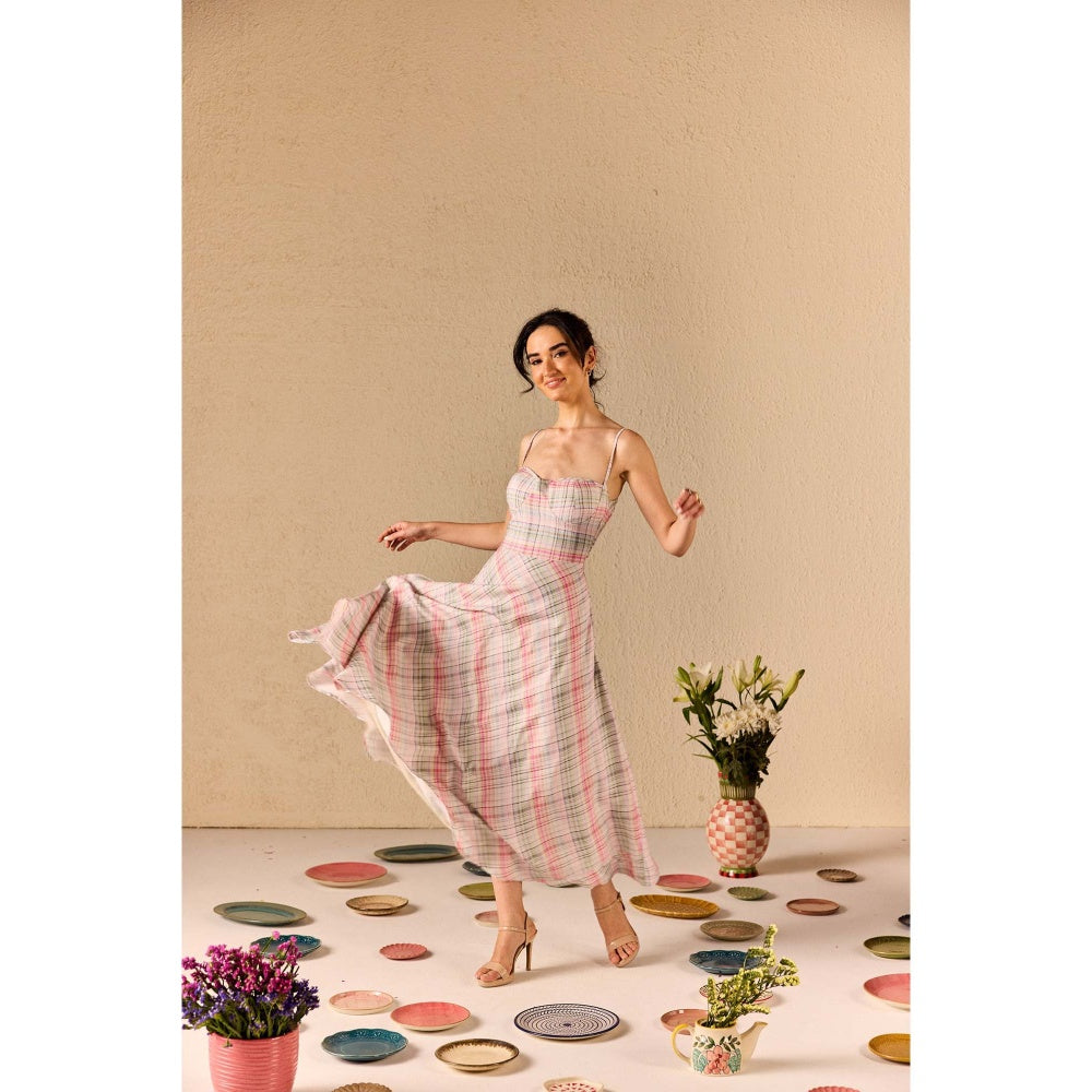 Old Marigold Lucia Checkered Multicolour Midi Dress