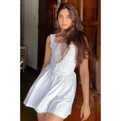 Old Marigold Bellina White Lace Poplin Mini Dress