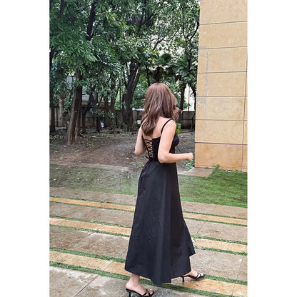 Old Marigold Rene Black Corset Poplin Midi Dress