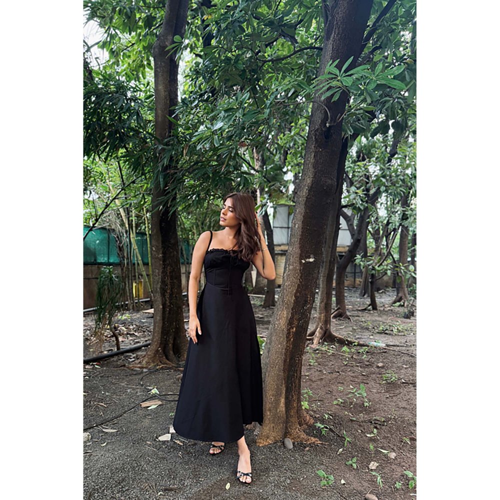 Old Marigold Rene Black Corset Poplin Midi Dress