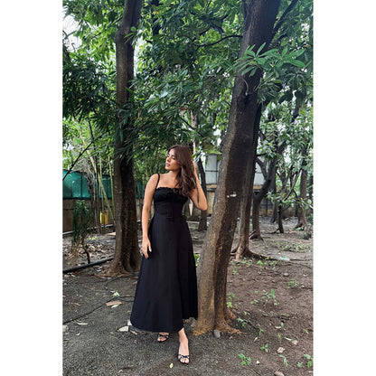 Old Marigold Rene Black Corset Poplin Midi Dress