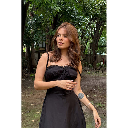 Old Marigold Rene Black Corset Poplin Midi Dress