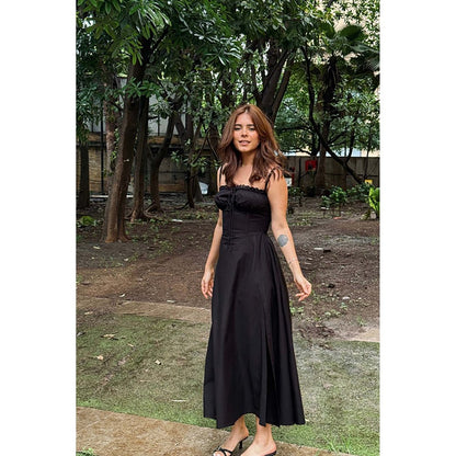 Old Marigold Rene Black Corset Poplin Midi Dress