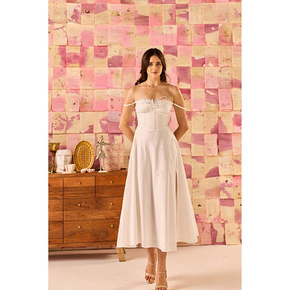 Old Marigold Tosca White Corset Poplin Midi Dress