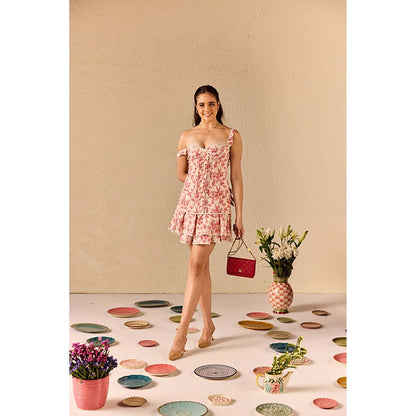 Old Marigold Sienna Beige Floral Mini Dress