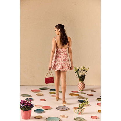 Old Marigold Sienna Beige Floral Mini Dress