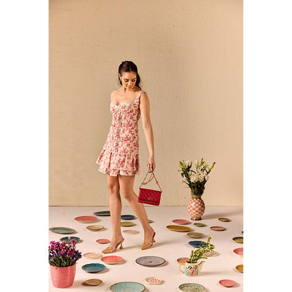 Old Marigold Sienna Beige Floral Mini Dress