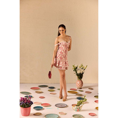 Old Marigold Sienna Beige Floral Mini Dress