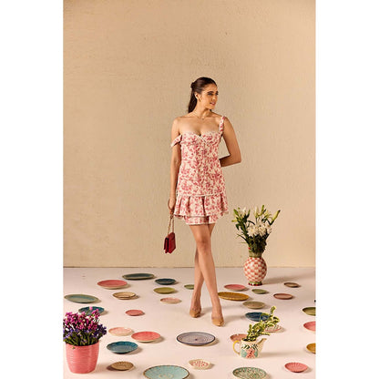 Old Marigold Sienna Beige Floral Mini Dress