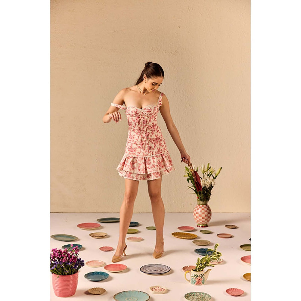 Old Marigold Sienna Beige Floral Mini Dress