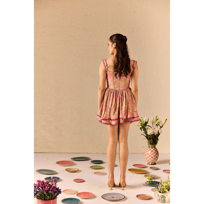 Old Marigold Serene Pink Floral Tiered Babydoll Dress