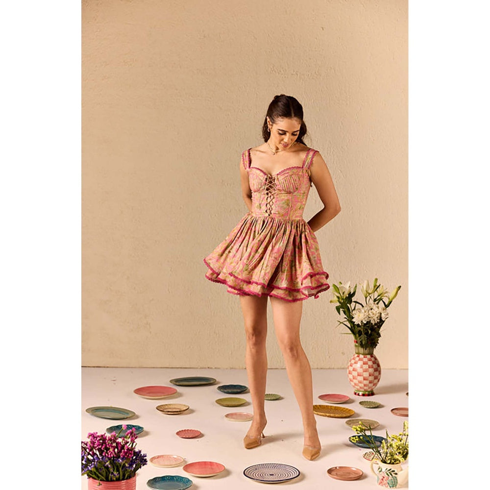 Old Marigold Serene Pink Floral Tiered Babydoll Dress