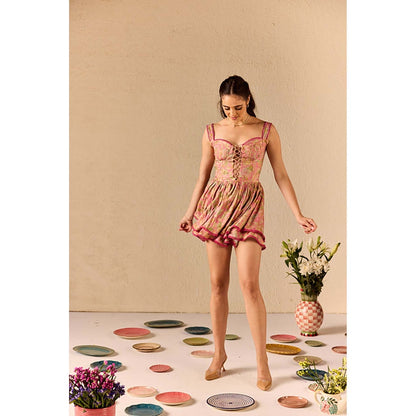 Old Marigold Serene Pink Floral Tiered Babydoll Dress