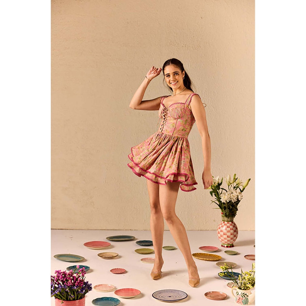 Old Marigold Serene Pink Floral Tiered Babydoll Dress