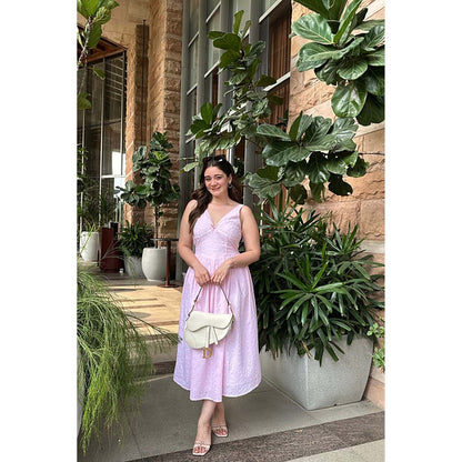 Old Marigold Margot Baby Pink Bow Detail A-Line Midi Dress