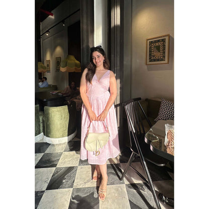 Old Marigold Margot Baby Pink Bow Detail A-Line Midi Dress