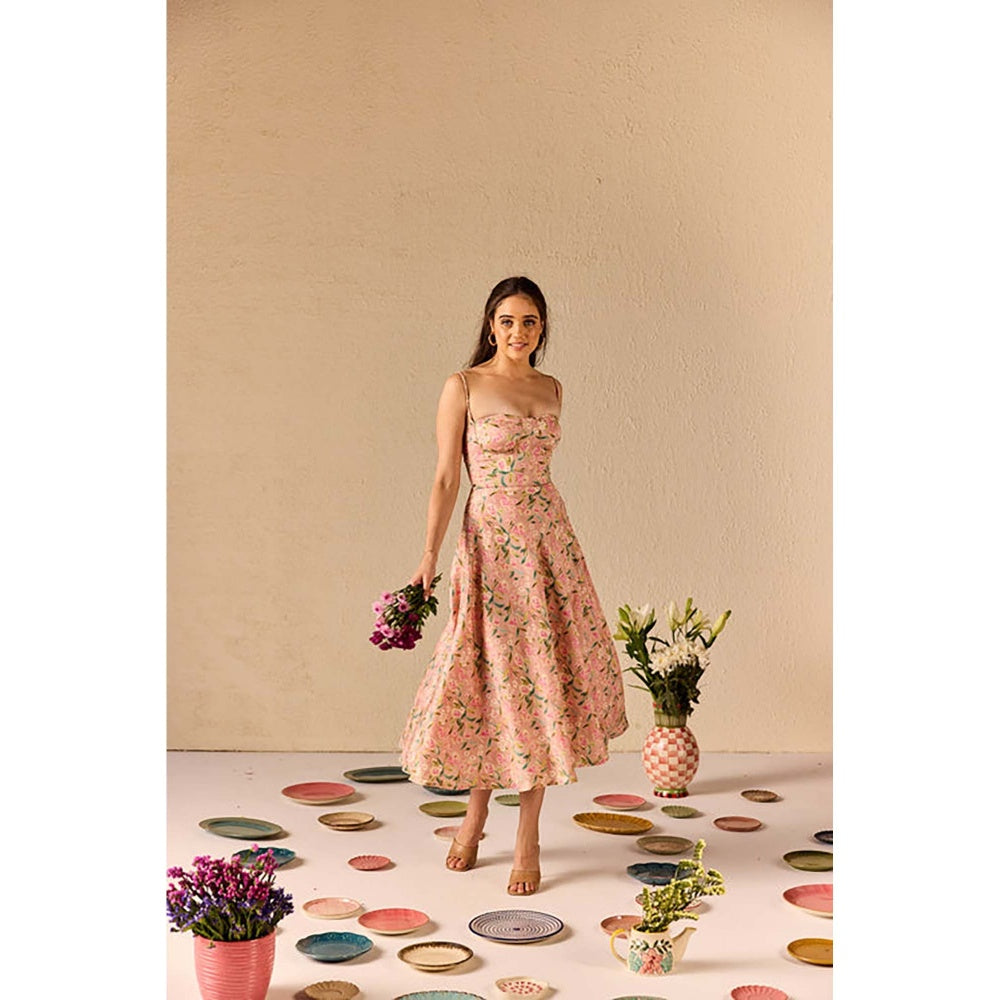 Old Marigold Bianca Pink Floral Midi Dress