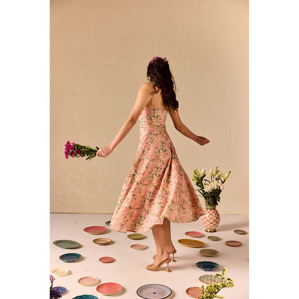 Old Marigold Bianca Pink Floral Midi Dress