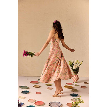 Old Marigold Bianca Pink Floral Midi Dress