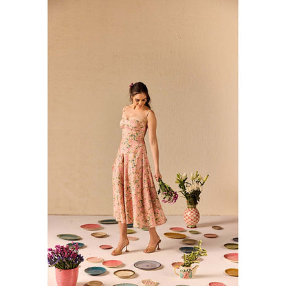 Old Marigold Bianca Pink Floral Midi Dress