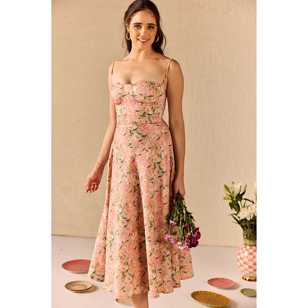Old Marigold Bianca Pink Floral Midi Dress