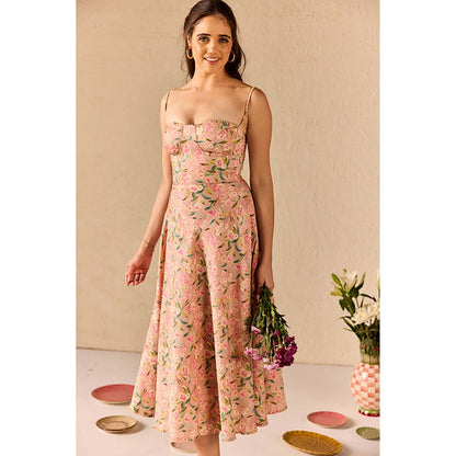 Old Marigold Bianca Pink Floral Midi Dress