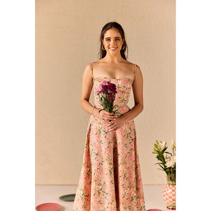Old Marigold Bianca Pink Floral Midi Dress