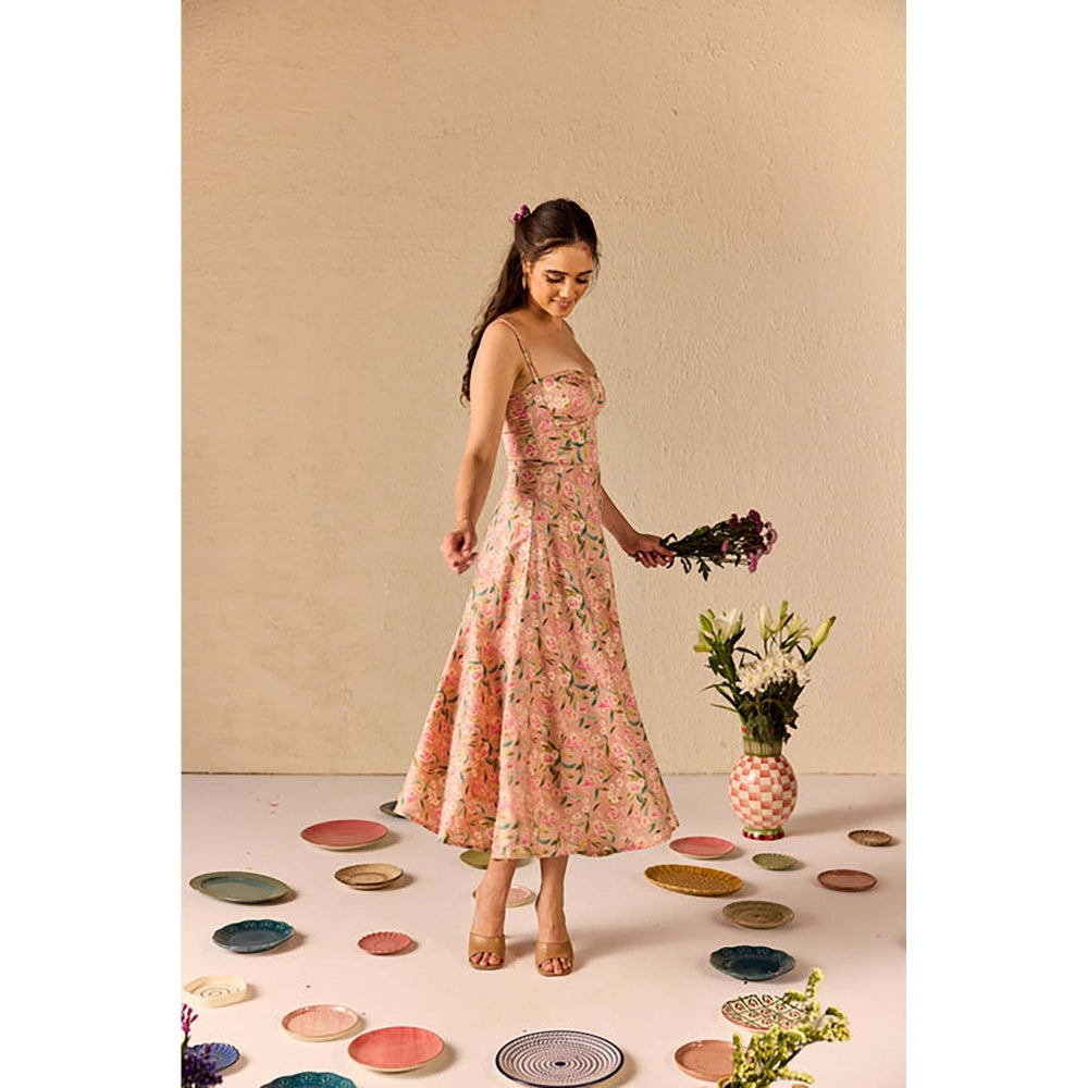 Old Marigold Bianca Pink Floral Midi Dress