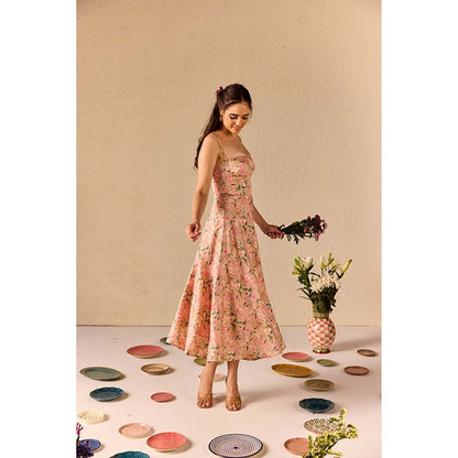 Old Marigold Bianca Pink Floral Midi Dress