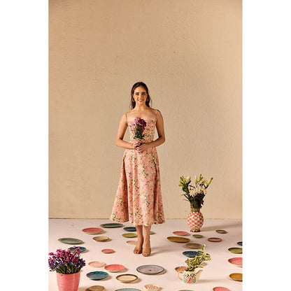 Old Marigold Bianca Pink Floral Midi Dress
