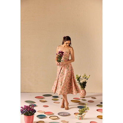 Old Marigold Bianca Pink Floral Midi Dress
