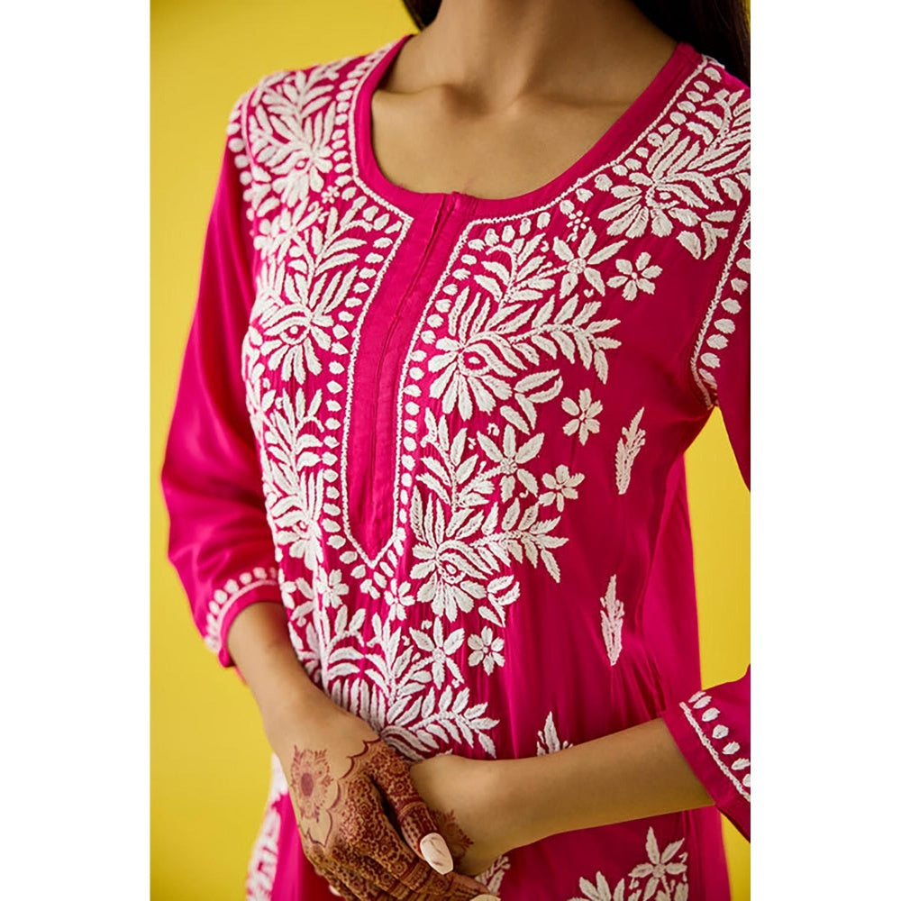 Old Marigold Pink Embroidered Chikankari Round Neck Kurta with Pant