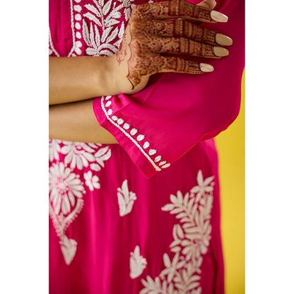 Old Marigold Pink Embroidered Chikankari Round Neck Kurta with Pant