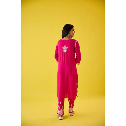 Old Marigold Pink Embroidered Chikankari Round Neck Kurta with Pant