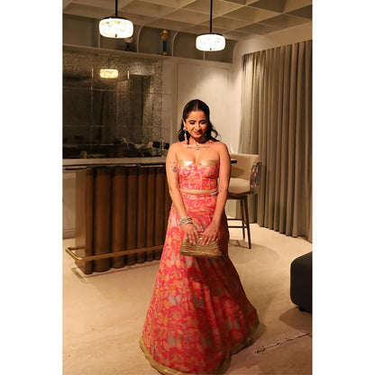 Old Marigold Rubab Pink Corset Muslin Lehenga with Blouse and Dupatta